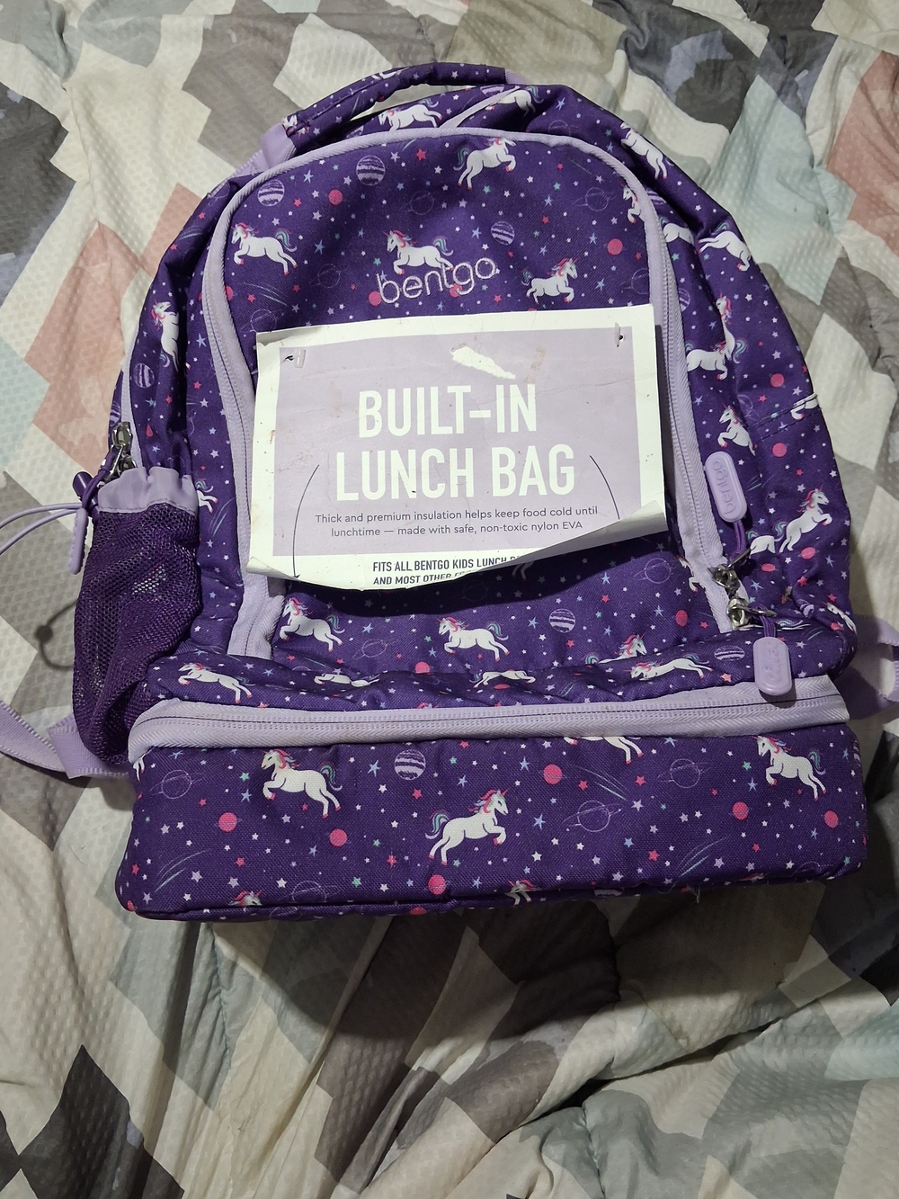 Bento Kids Purple Unicorn Backpack with Built-In Lunch Bag